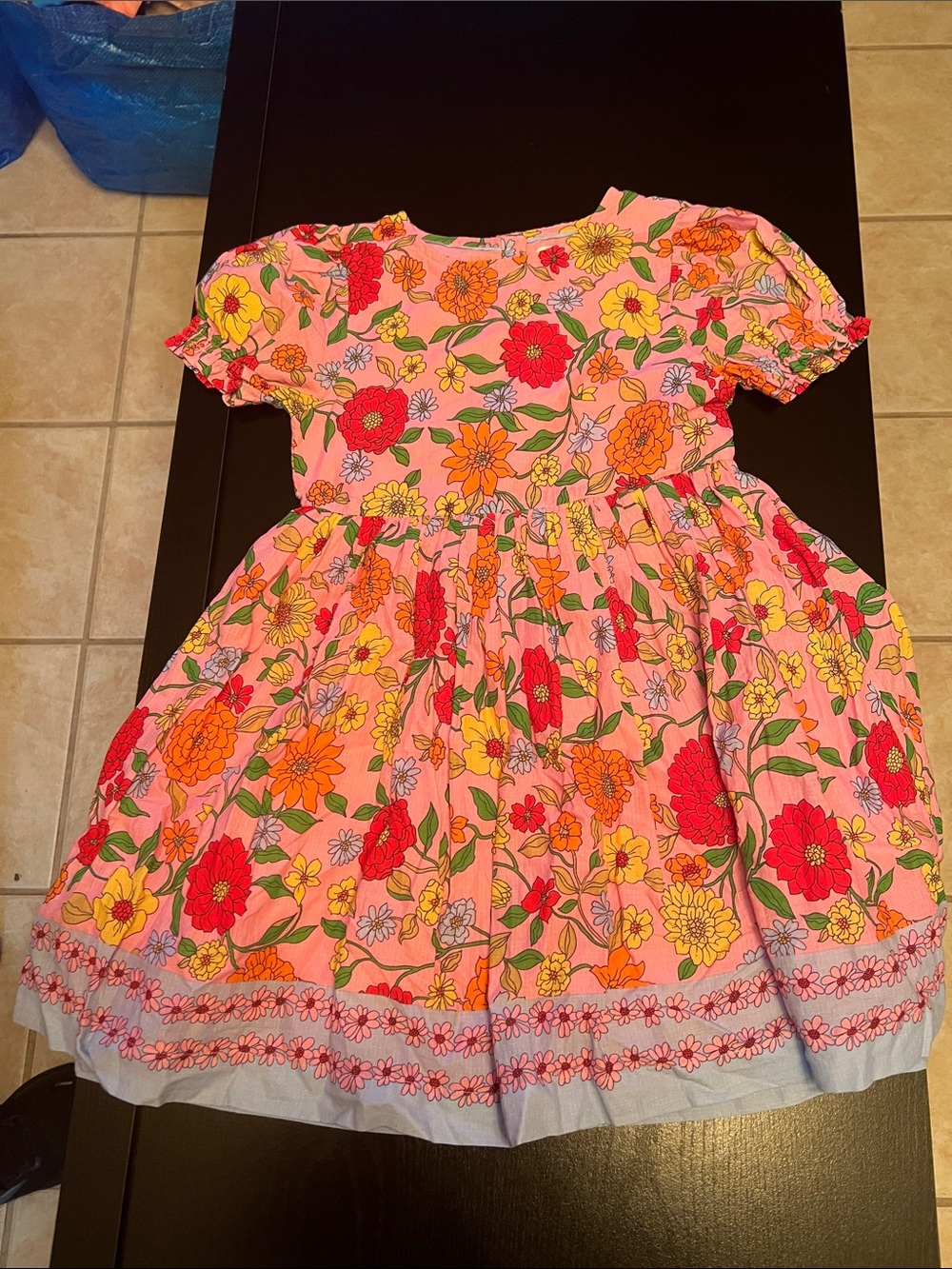 Mini Boden Pink Floral Cotton Dress with Red, Orange & Yellow Flowers